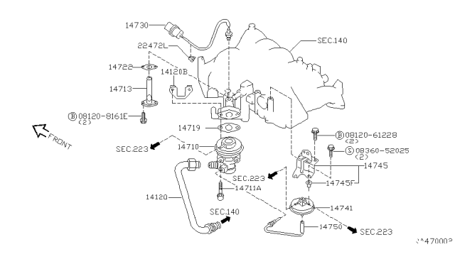 2001 Nissan Frontier Egr Valve Gasket Diagram for 147194S100