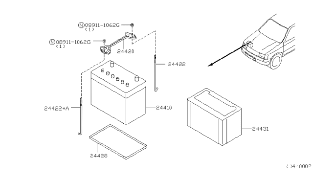 1999 Nissan Frontier Frame-Battery Fix Diagram for 244208B400