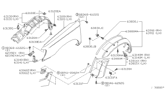 2000 Nissan Frontier  Protector-Front Fender, LH Diagram for 638433S500