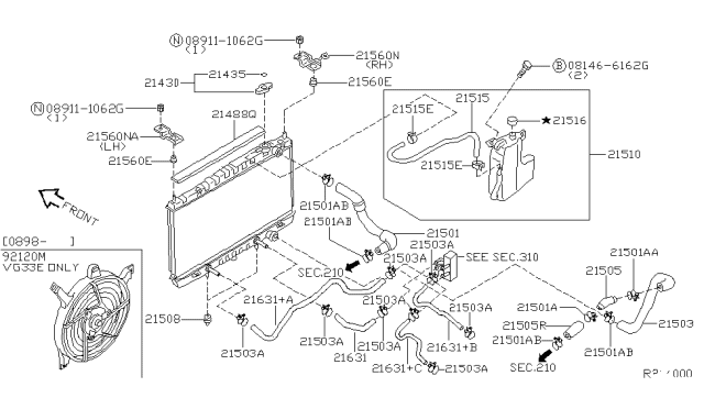 1998 Nissan Frontier  Bracket-Radiator Mounting, Upper Diagram for 215432S401