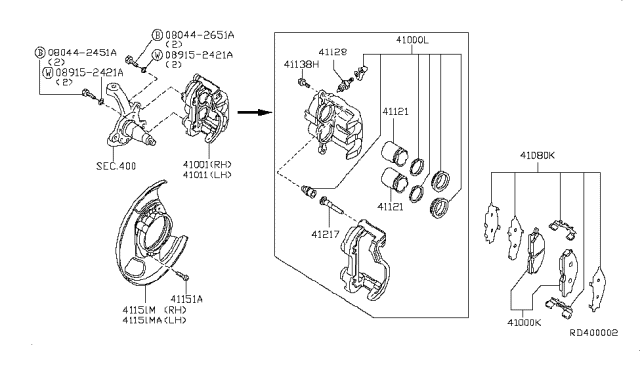 2002 Nissan Frontier  Front Disc Brake Diagram for 4108009G28