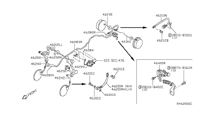 2000 Nissan Frontier  Hose Assy-Brake Diagram for 462108B510