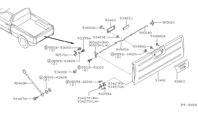 2000 Nissan Frontier  Striker-Rear Gate Diagram for 905703S500