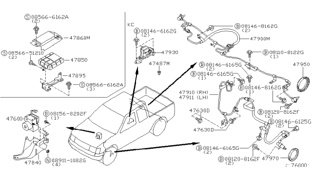 1999 Nissan Frontier  Sensor Assembly-Anti SKID, Front LH Diagram for 479113S520