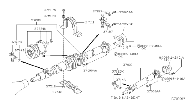 2001 Nissan Frontier Bolt-Fix PROPELLER Shaft Diagram for 371201P100
