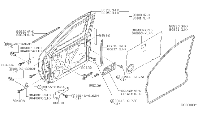 2001 Nissan Frontier  Door Front R Diagram for H01007Z832
