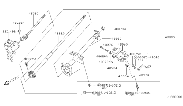 1999 Nissan Frontier  Shaft Assy-Steering Column, Upper Diagram for 488203S500
