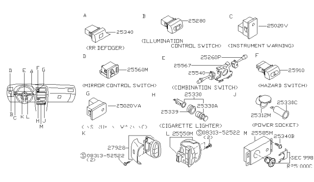 2002 Nissan Frontier  Switch Assy-Wiper Diagram for 252605M000