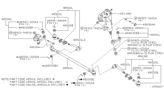 1999 Nissan Frontier  Rod Kit-Tie Diagram for 485103S525