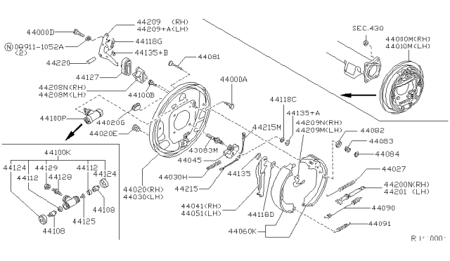 2000 Nissan Frontier  Shoe Set Rear Diagram for 440607B425
