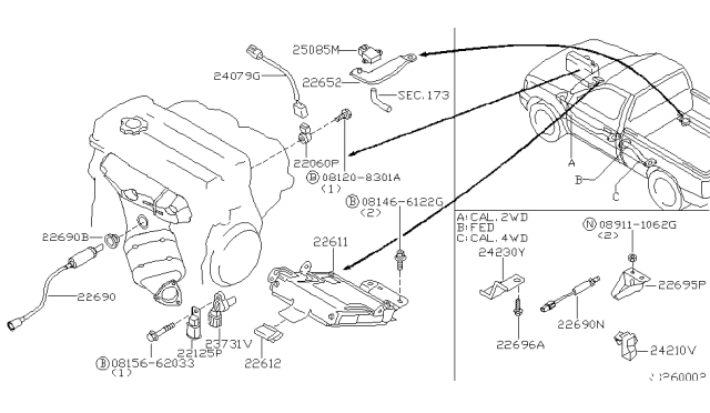 1998 Nissan Frontier  Engine Control Module Diagram for 237103S616