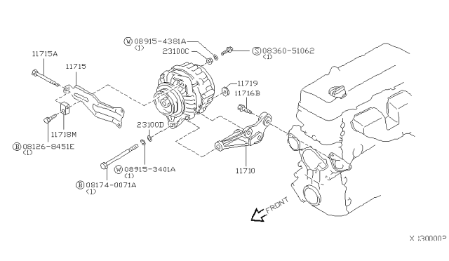 2003 Nissan Frontier Alternator Bracket Diagram for 117153B300