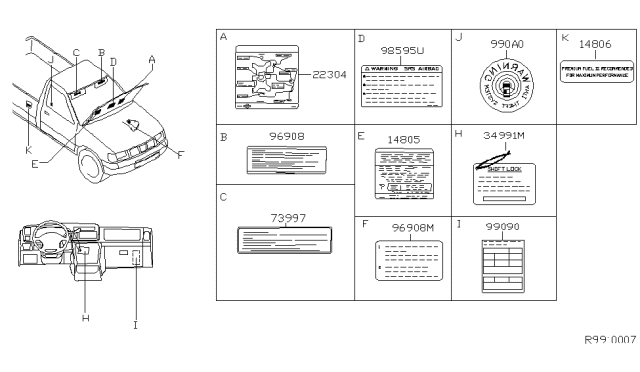 2001 Nissan Frontier  Label-Vacuum Pipe Diagram for 223045S100