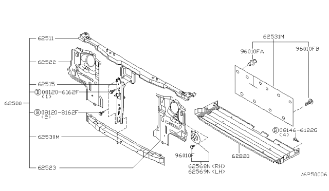 2002 Nissan Frontier  Stay-Hood Lock Diagram for 625501Z630