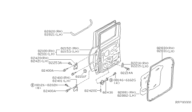 2001 Nissan Frontier  WEATHERSTRIP-Rear LH Diagram for 828319Z300