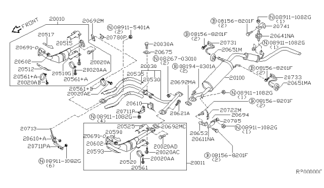2002 Nissan Frontier  Bolt Diagram for 2060654A00