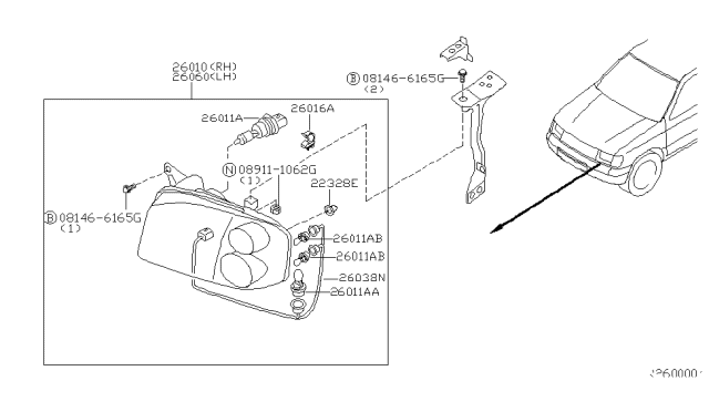 2000 Nissan Frontier  Screw - GROMMET Diagram for 261188B410