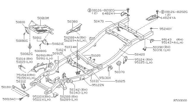 2001 Nissan Frontier  Member Assembly Cross Front Diagram for 501807Z021