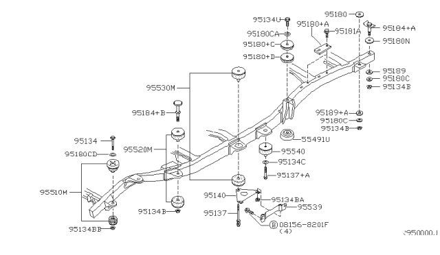 2002 Nissan Frontier Shim-Rear Body Mounting Diagram for 951820S100
