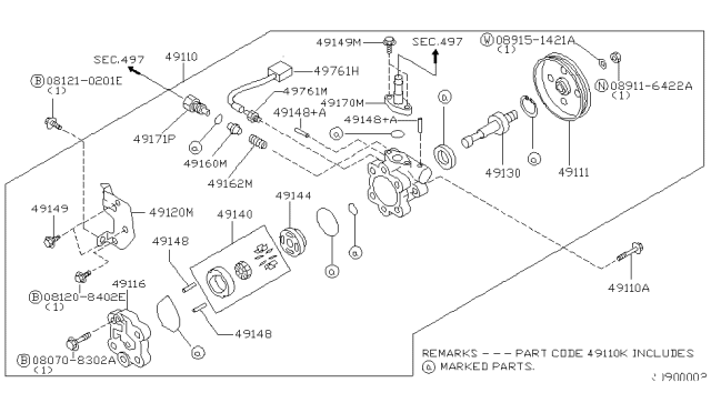 2001 Nissan Frontier  Pump Power Steering Diagram for 491103S505