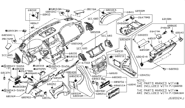 2017 Nissan Armada  Nut Diagram for 68191CJ00A