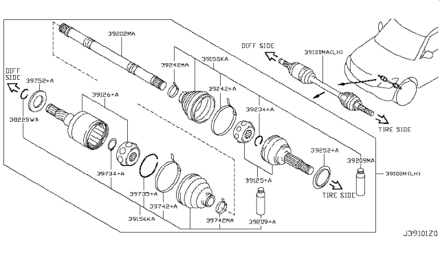 2017 Nissan Armada  Shaft Assy-Front Drive, RH Diagram for 391005ZW0A