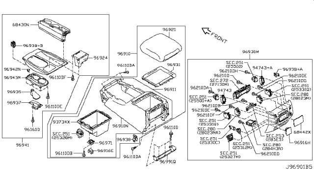 2017 Nissan Armada  Finisher-Console Box Diagram for 969303ZE1B