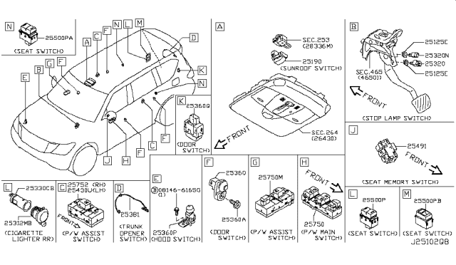 2017 Nissan Armada  Switch Sunroof Diagram for 254501LA0A