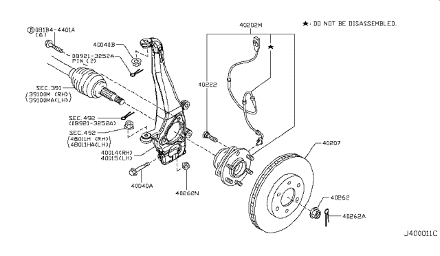 2017 Nissan Armada  Hub Assembly-Road Wheel, Front Diagram for 402021LA2A