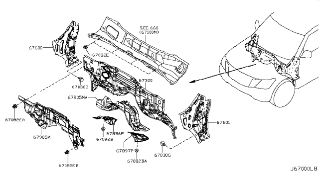 2017 Nissan Armada INSULATOR-Dash, Lower Front Diagram for 678105ZP0A