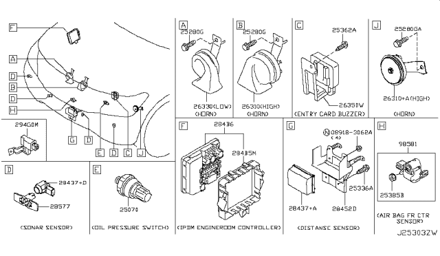 2017 Nissan Armada  Sensor Assy Distance Diagram for 284384GA2B