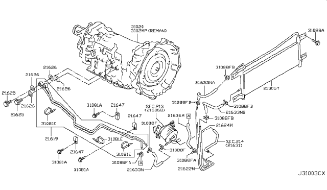 2017 Nissan Armada Tube Assy-Oil Cooler Diagram for 216191LA0A