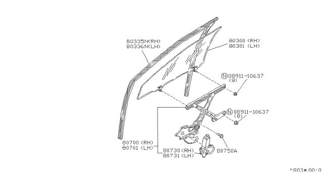 1988 Nissan Maxima  Rub Glass Run R Diagram for 8033001E00