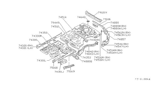 1985 Nissan Maxima Floor Side Diagram for 7453012E01