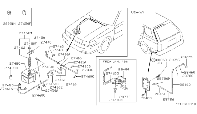 1988 Nissan Maxima Clip-Hose F/WIPER Motor Diagram for 2894501E00
