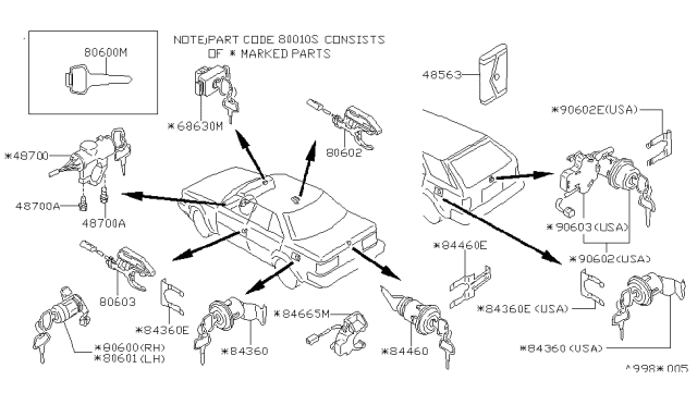 1987 Nissan Maxima  Cylinder Assembly-Door Lock LH Diagram for 8060116E26