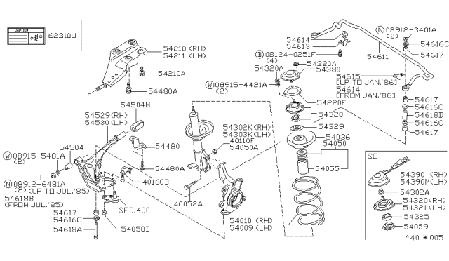 1986 Nissan Maxima  Collar Diagram for 5463002E00