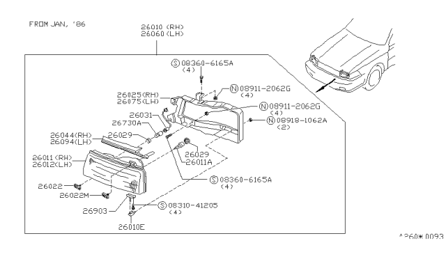 1986 Nissan Maxima Bulb Diagram for 2629689901