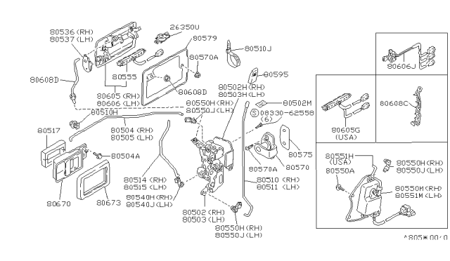 1988 Nissan Maxima  Striker Assy-Front Door Lock Diagram for 8057004E00