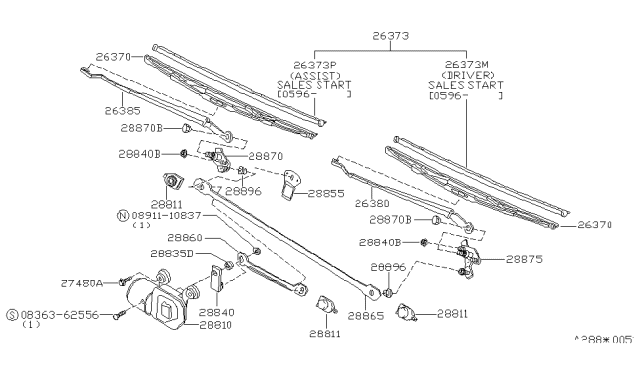 1987 Nissan Maxima  Windshield Wiper Blade Assembly Diagram for 2889013E19