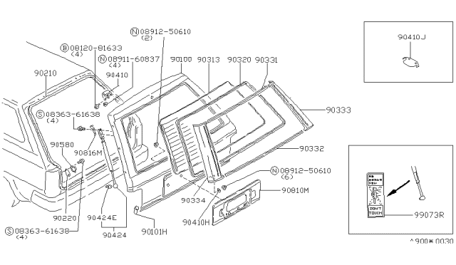 1987 Nissan Maxima  Stay Set Back Door Diagram for 9045017E10