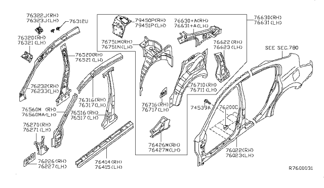 2007 Nissan Altima  Reinforcement-Front Pillar, Lower LH Diagram for 76227JA030