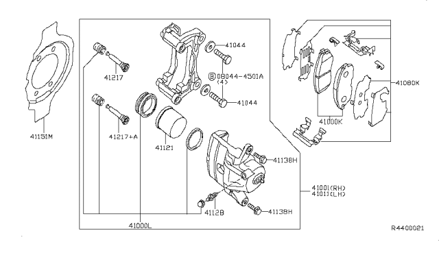 2010 Nissan Altima  Front Brake Pads Kit Diagram for 41061JA00A