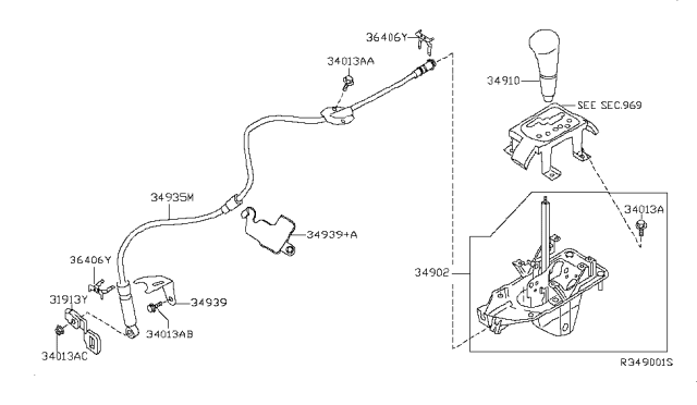 2007 Nissan Altima Knob Assy-Control Lever, Auto Diagram for 34910JA00A