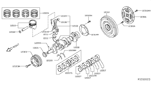 2010 Nissan Altima FLYWHEEL Assembly Diagram for 12310JA80A