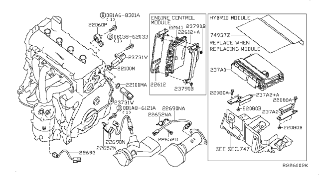 2007 Nissan Altima  Engine Control Module Diagram for 23710JA81B