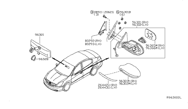2010 Nissan Altima Glass-Mirror, RH Diagram for 96301JB15E