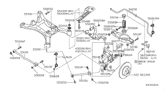 2010 Nissan Altima Spring - Rear Suspension Diagram for 55020JA81A