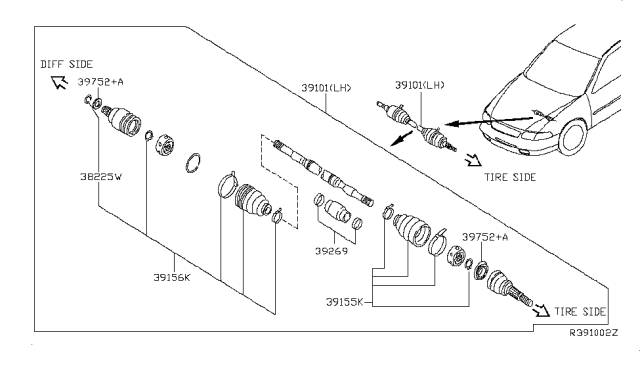 2008 Nissan Altima  Circlip-Side Gear Diagram for 38225JA02A