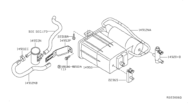 2008 Nissan Altima  Bracket Flow Guide Diagram for 14953ZN50A